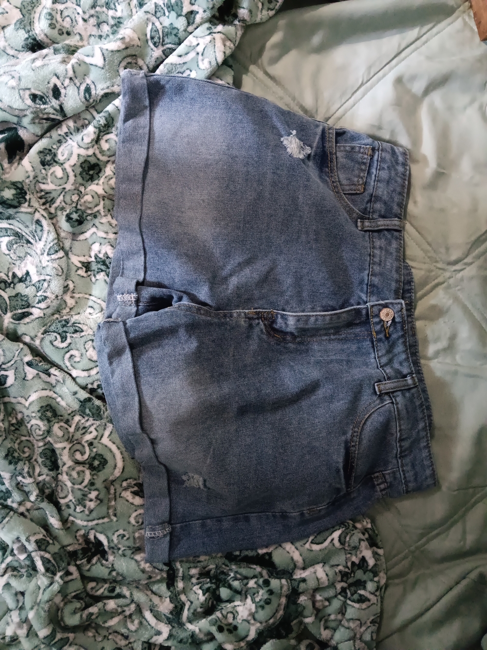 Denim Rolled-Hem Shorts with Light Distressing